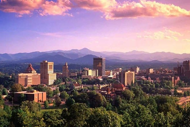 Evening skyline of the city of Asheville NC
